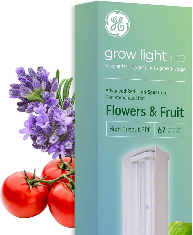 GE LED Grow Light for Indoor Plants, Integrated LED Light Fixture for Flowers and Fruit, Advanced Red Light Spectrum, 25,000 Hours Lifespan, 67 PPF, 24 Inches, 1 Pack