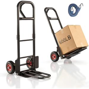 Heavy Duty Hand Truck 600 LB Capacity, Steel 2 Wheel Dolly with Solid Rubber Tires, Detachable Hand Cart for Moving Appliances, Furniture, Warehouse, Industrial, Home Use
