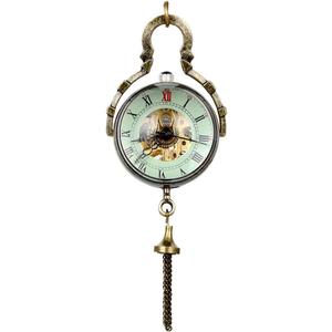 JewelryWe Retro Concave and Convex Mirror Fisheye Glass Ball Pocket Watch with Roman Character Pendant Necklace (Green (Mechanical))