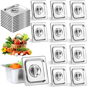 10 Pack 1/6 Size Steam Table Pan Covers Universal Handled Food Pan Lid Stainless Steel Pan Lid with Handle Restaurant Commercial Hotel Food Pan Cover 7 x 6.5 Inch for Fruits Vegetables