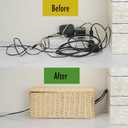 PEMAR Natural Rattan Wicker Cable Management Box, Cable Organizer, 2 Open Slots, Under Desk Cord Organizer, Cover & Hide Power Strips for TV Desk, Computer, Router, USB Hub (Bright Natural Color) (Coffee)