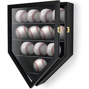 TJ.MOREE 12 Baseball Display Case, Baseball Holders for Balls Display, 13 x 16.5 inches Wall Mount Shadow Box with Locks for Home Run Derby Baseball Collector Memorabilia Autograph Balls - Black