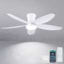 Surtime 42" Ceiling Fans with Lights-Low Profile Ceiling Fan with Light and Remote/APP Control,Flush Mount,DC Reversible,LED Dimmable Modern Ceiling Fans for Bedroom,Indoor/Outdoor Patio Use(White)