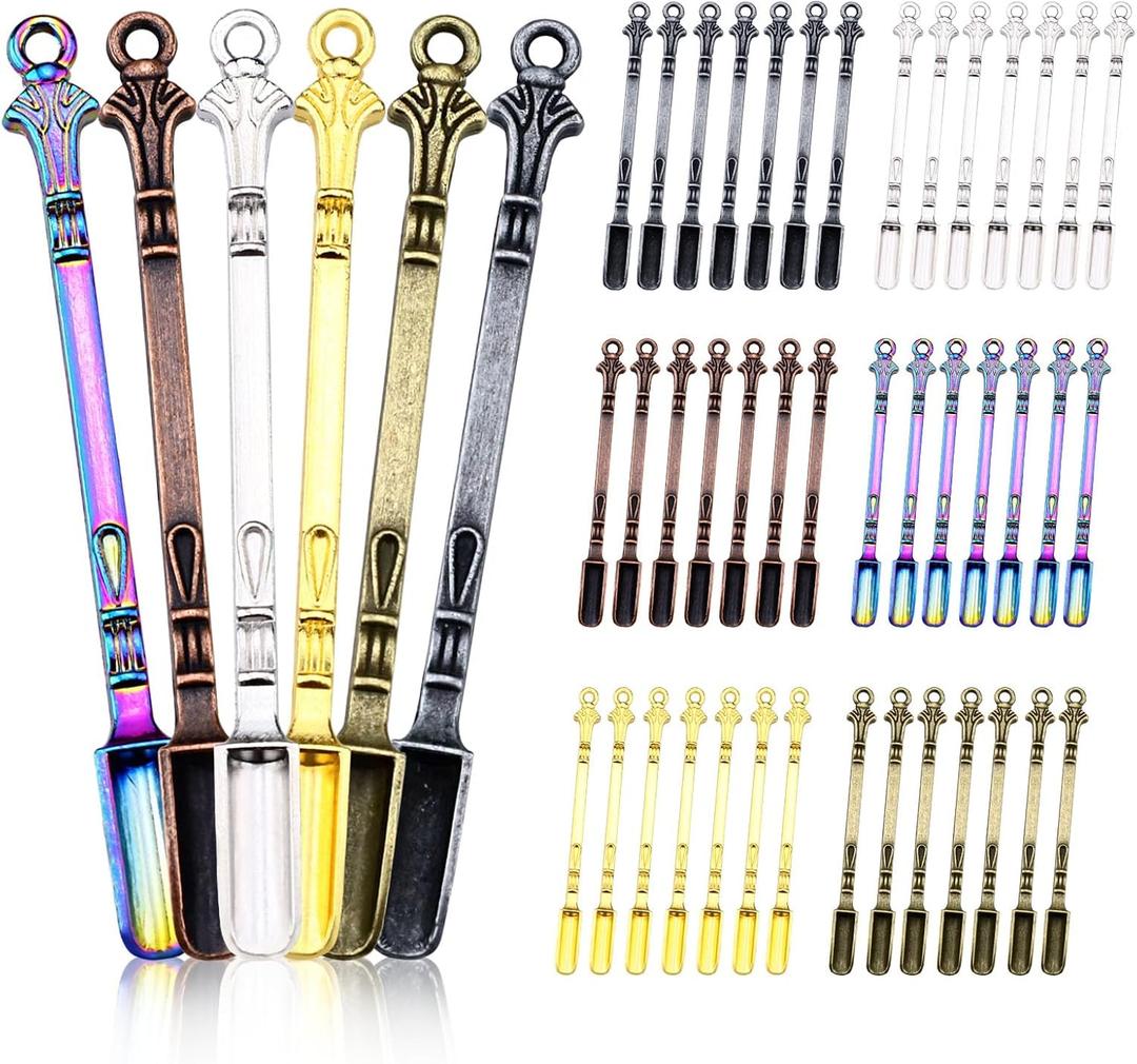48 Pcs Mini Metal Spoons, Spice Spoons, Tiny Spoons for Powder, Necklace with Spoon, Shovel Keychain for DIY Spices, Herbs, Powder, Coffee, Sugar (Colorful)