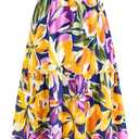 dowerme Womens Summer Dresses 2025 Casual Puff Short Sleeve V Neck Floral Boho Tiered Ruffle Maxi Dress with Pockets (Medium, Navy Yellow Purple)