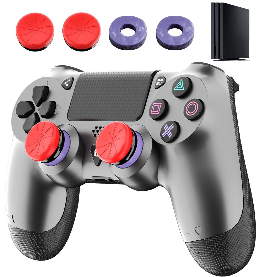 ThinTree Steel Black Wireless Controller Compatible for PS-4/Pro/Slim/PC, (Includes A Pair of Joystick Caps and Cushioning Pads), Dual Motor Vibration/Ergonomic Design/Motion Sensing/3.5mm Audio Jack