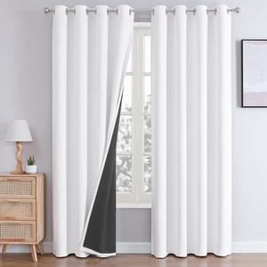 ChrisDowa White 100% Blackout Curtains for Bedroom with Black Liner, 2 Thick Layers Total Blackout Thermal Insulated Grommet Window Curtains 2 Panels Set (Pure White, 52 x 84 Inch)