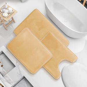 Nestl Set of 3 Bath Rugs, Absorbent Memory Foam Bath Mat Bathroom Rugs, Cream, Large 20"x32", Small 17"x24", Contour 24"x20"