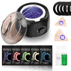 Waxing Kit - TIKESI Wax Warmer for Hair Removal, Hard Wax Kit with 14oz 5 Bags Hard Wax Beans for Full Body, Legs, Face, Eyebrows, Bikini, Brazilian Waxing Kit for Women Men (Black)