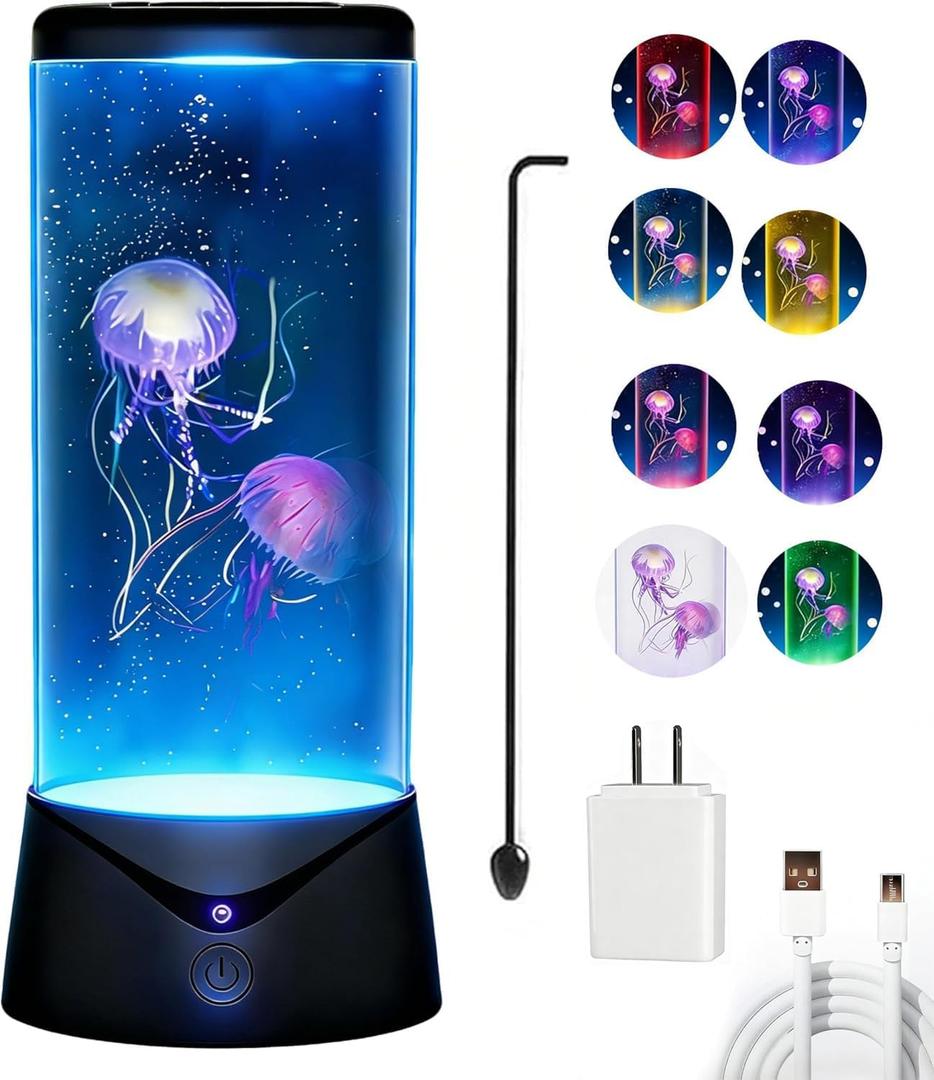 Jellyfish Lamp with 9 Color Changing 2 Mode Portable Jelly Fish Night Light Tank LED Mood Lamp Home Decor for Room Office Night Light Liquid Motion Lamps Ideal Gift for Kids Women Men (Black)