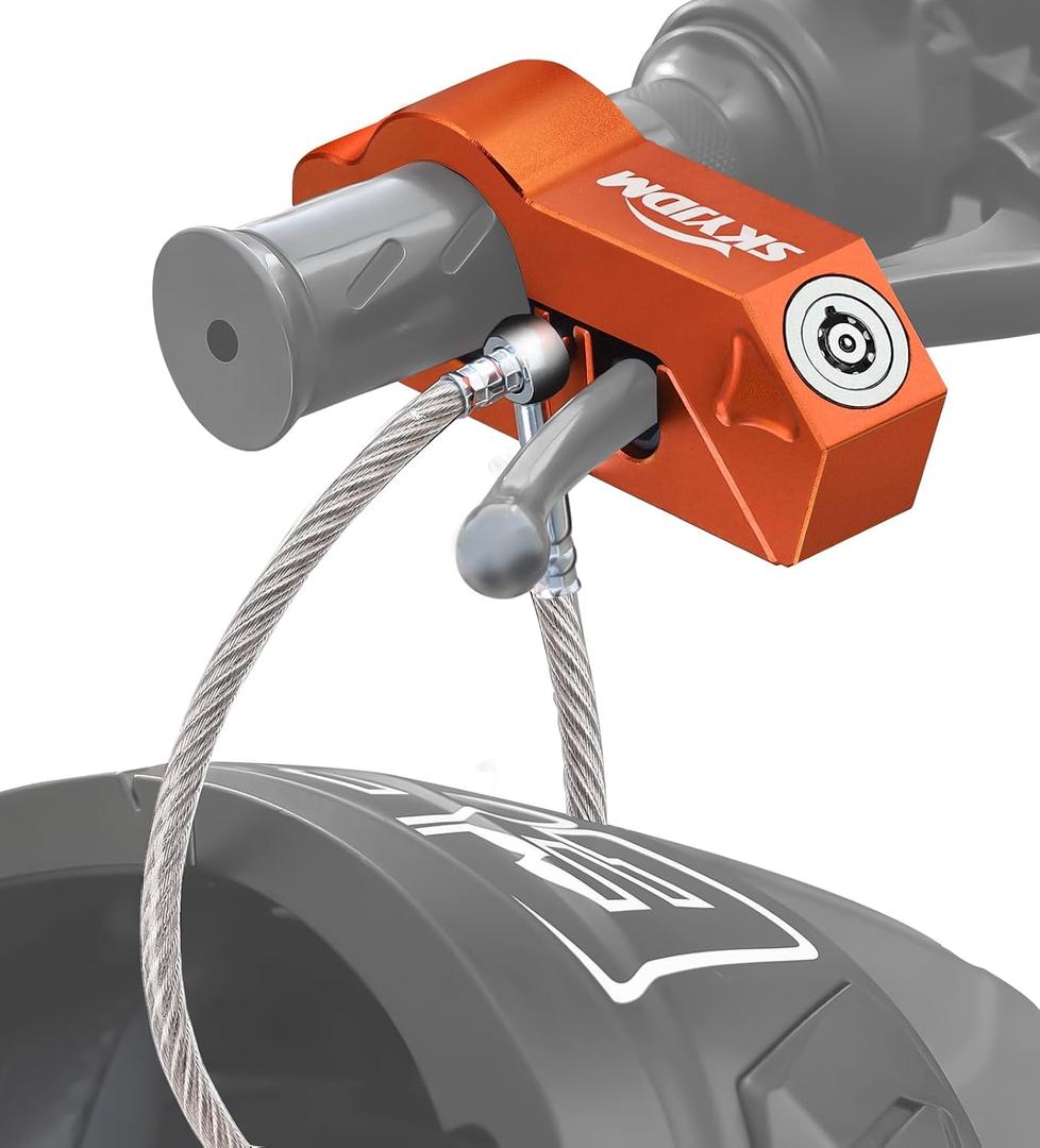 Motorcycle & Helmet Anti-Theft Grip Lock Combo, Orange, Aluminum Alloy & Stainless Steel, Key Lock, Compact, For Motorcycles with 1.3-1.5 Inch Handlebar Diameters