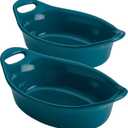 Rachael Ray Solid Glaze Ceramics Au Gratin Bakeware / Baker Set, Oval - 2 Piece, Teal