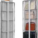 Clear Handbag Storage Organizer Dust Cover Bags-Over The Door Handbag Storage Organizer with Zippers 4 Grids Vesiable Fully Enclosed Purse Organizer for Closet (Grey)