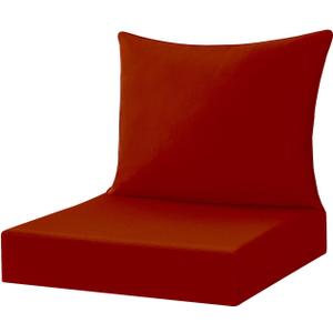 sumsun Outdoor Seat Cushion Set 24 x 24 x 4 Inch with Back Pillow 24 x 20 in, Red