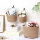 Geiserailie 3 Set 6 8 10 Fabric Wall Hanging Baskets for Organizing 3 Size Boho Basket Storage for Plant Woven Hanging Organizer with Adhesive Hook for Kitchen Boho Wall Decoration(Linen)