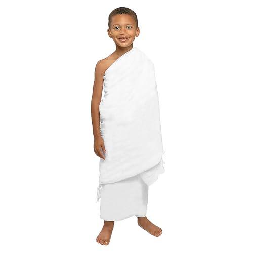 PURFUN Kids Boys 2Pcs Soft Ihram Towel Set White Islamic Pilgrimage Ritual Towel Wrap Breathable Muslim Prayer Ihram Shawl Clothes Mecca Hajj Umrah Essentials, 61.4x30.7 Inches