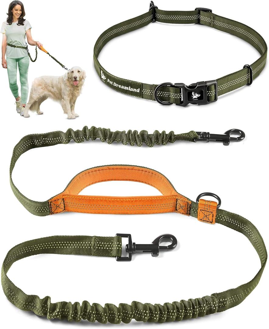 Exquisite Hands-Free Leash for Large Dogs: Ultimate Comfort & Freedom for Running, Walking, Hiking. Premium Quality, Durable & Versatile Waist Leash Belt. Your Dog Will Love It (Khaki & Orange)
