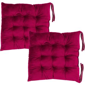 2 Pack Square Seat Cushion Chair Pads for Kitchen Dining Chairs, Soft Comfort Velvet Chair Mat Pillow Cushions with Ties for Office Desk Living Room Tatami 15.5", Burgundy
