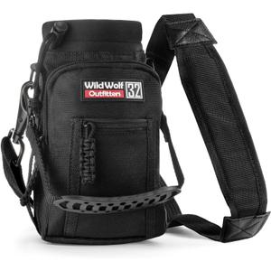 Wild Wolf Outfitters - #1 Best Water Bottle Holder for 32 oz Bottles - Carry, Protect and Insulate Your Flask with This Military Grade Carrier w/ 2 Pockets and an Adjustable Padded Shoulder Strap. (Black)