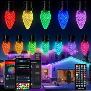 Brightown Smart C9 LED Christmas Lights, 150 LED RGB C9 String Light with Remote, App Control, Music Sync, Connectable Waterproof Outdoor Christmas Lights for House Tree Patio Holiday Xmas Decor