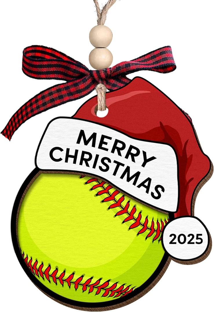 2 x MAPDTWO Softball Ornament - Softball Gifts for Girls, Players, Lovers, Team, Coaches, Teens - Sports Ornaments for Christmas Tree - Girls Sports Gifts 2025-2 Layered Wood Christmas Ornament 2025