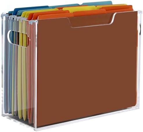 DINGHUO Acrylic File Folder Organizer, Hanging File Organizer Box, File Holder with Handles for Letter Size/A4, Clear File Box Desktop Folder Storage for Office Home Work -1 Pack
