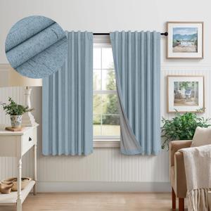 Light Blue Room Darkening Curtains for Bedroom Cute 45 Inch Length 2 Panels Cotton Linen Textured Short Blackout Curtains for Small Window Nursery Boy Girls Room Bathroom Kitchen Door Back Tab 45 Long