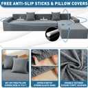 ZNSAYOTX Sectional Couch Covers, Stretch Jacquard Slipcovers with Elastic Bottom for L-Shape Sectional Sofa, 2 Pcs Pet Friendly Modular Sofa Protector (3 Seat Couch + 3 Seat Chaise, Light Grey)
