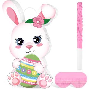 Hooqict Easter Egg Pinata Bunny Pinata with Blindfold and Bat Stick for Girls Spring Happy Easter Party Games Bunny Birthday Party Decorations Sunday Celebration Supplies