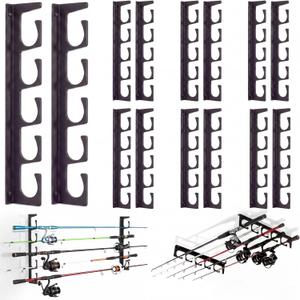 12 Pack Fishing Rod Holders for H5 Wall Ceiling Mounted Fishing Pole Racks Horizontal Pole Storage Holders for Garage Boats Door Rod Rack Summer Boat Accessories Nets Gifts Men