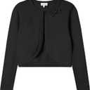 Girls' Cropped Long Sleeve Knitted Bolero Cardigan with Bowknot Button Closure - Kids' Shrug Sweater Jacket Outwear 5-6 Years Black