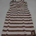 MASCOMODA Women 2025 Spaghetti Strap Striped Bodycon Maxi Dress Summer Sleeveless Knit Fitted Beach Long Sundress with Slit (Medium, Striped Coffe White)