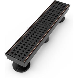 WEBANG 12 Inch Linear Shower Drain Rectangular Floor Drain with Accessories Square Hole Pattern Cover Grate Removable SUS304 Stainless Steel CUPC Certified Oil Rubbed Bronze