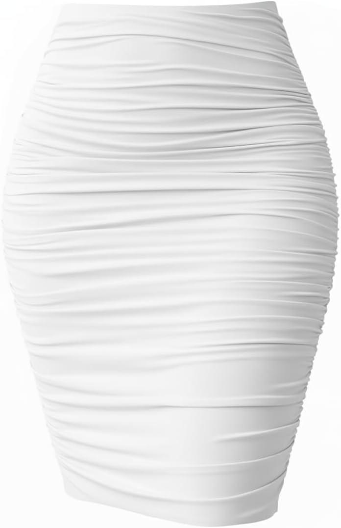Women's Ruched Sexy Bodycon Elastic High Waist Stretch Midi Pencil Skirt (Large, White) Women's Ruched Sexy Bodycon Elastic High Waist Stretch Midi Pencil Skirt (Large, White)