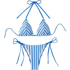 SHENHE Women's 2 Piece Swimsuit Floral Print Halter Tie Side Triangle Bikini Set (Medium)