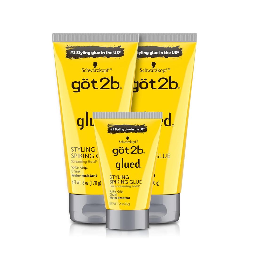 Got2B Glued Styling Spiking Hair Gel 2 - 6 oz tubes Travel 1.25 oz tube
