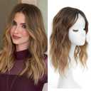 16 Inch Wavy Hair Topper Full Coverage Hair Pieces for Women with Thinning Hair- Natural Blending Curls Handtied Lace Hairline Easy to Wear Seamless Fit,Caramel Latte Ombre