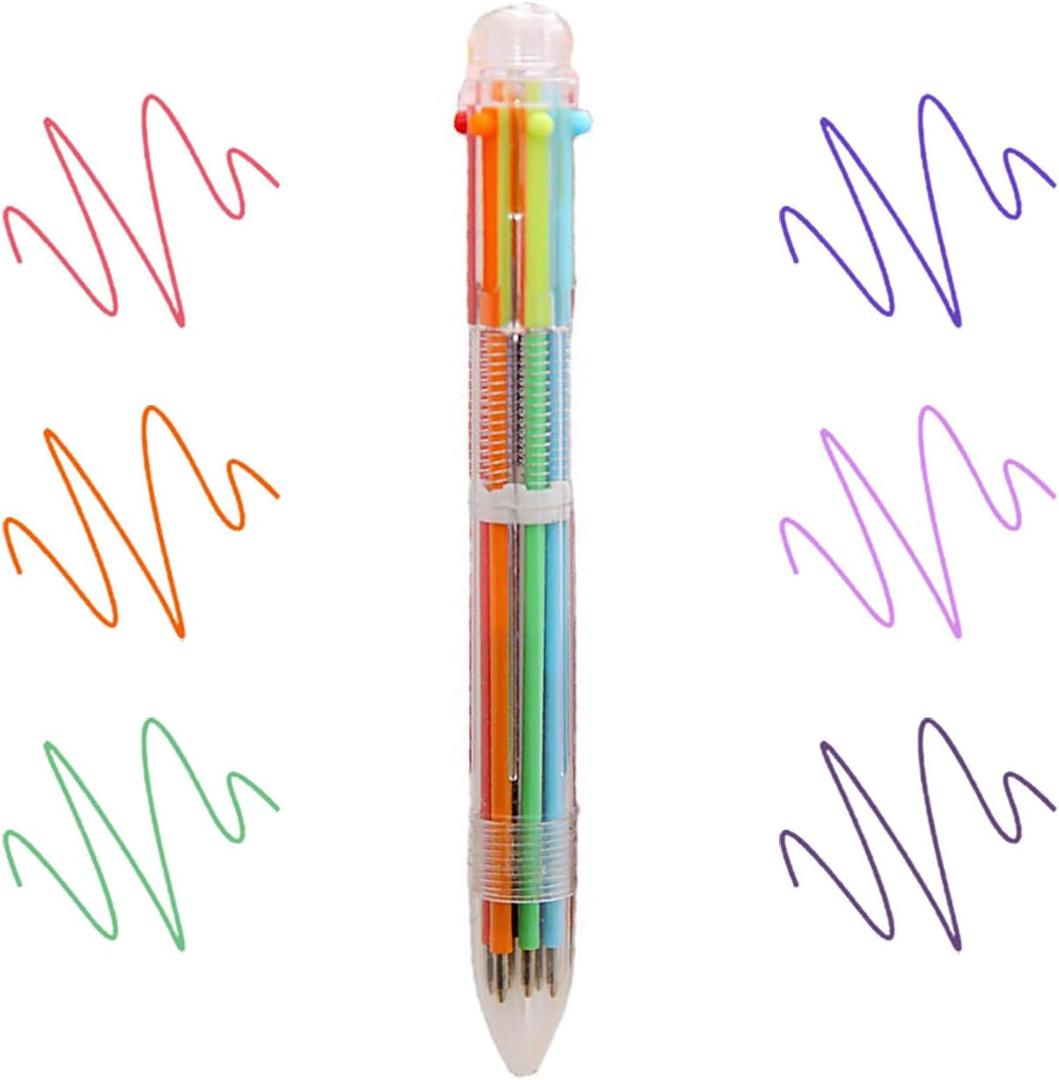 Pack of 2 JANEMO pens 10 PCS pens ballpoint office supplies ballpoint pens 0.7mm 6in1 Multicolor Pen 6 Colors Transparent Barrel Ballpoint Pen for Office School Supplies (10)