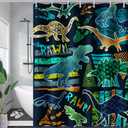 AILONEN Boys Dinosaur Shower Curtain 72" W*72" H for Bathroom,Cartoon Dinosaur Bathroom Shower for Kids Boys,Retro Blue Dinosaur Print Bath Curtain Polyester Waterproof Bathroom Curtain with 12 Hooks