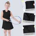 Bezioner Girls Tennis Dress with Shorts Pockets A-Line Golf Outfits Zipper Workout Athletic Dresses Sleeveless Active Dress Black 150(11-12 Years,140-150cm) (Black)