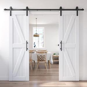 EaseLife 42in x 84in (Double 21in84in Door) Barn Door with 7FT Sliding Door Hardware & Handle Included, DIY Assemblely, Easy Install, Water-Proof, Apply to Interior Exterior Rooms, K-Frame, White