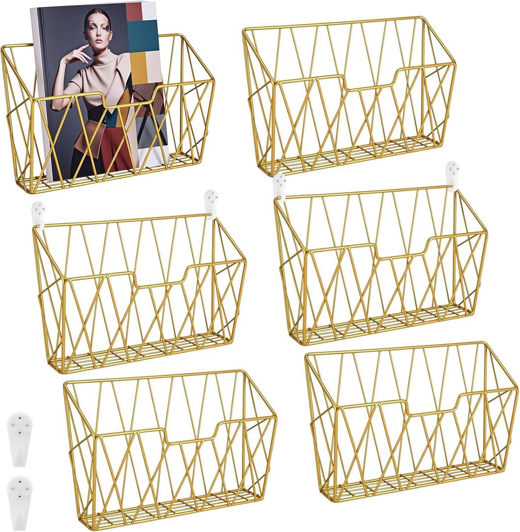 Novabright 6 Pack Gold Wall Mounted Magazine Rack Metal Wall File Organizer