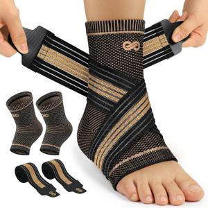 PAPLUS Ankle Brace for Women & Men, Copper Infused Compression Sleeve for Plantar Fasciitis Relief, Achilles Tendonitis Brace with Ankle Support for Sprained, Foot Pain, Sports Recovery (Medium)