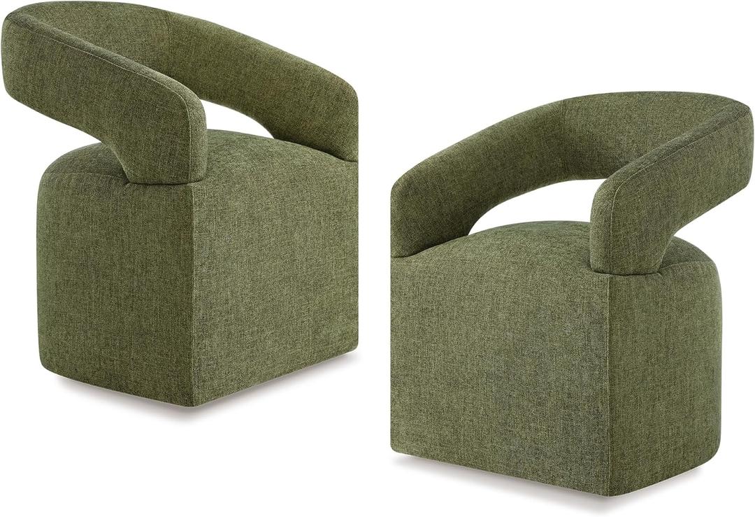 Upholstered Dining Chairs with Casters, Modern Barrel Side Armchair with Rollers for Dining Room, Bedroom, Kitchen, Reading Room, Green, Set of 2 (2 PCS - Assembly Required)