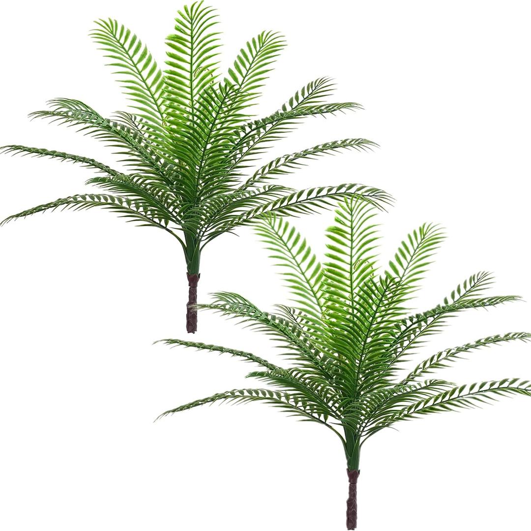 CATTREE Fake Tropical Palm Plant, 2 Pack Artificial Plastic Tree Plants Faux Greenery Leaves Shrubs Boston Fern Bushe for Indoor Outdoor Modern Decoration in Pot for Home Garden Office Wedding Dcor (Tropical Palm Plants 2pcs)