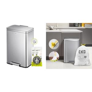 EKO Madison Brushed Stainless Steel 13.2 Gal/50L Kitchen Step Trash Can or Recycling Bin, Removable Inner Liner, Soft Close Lid, Fingerprint Resistant Finish