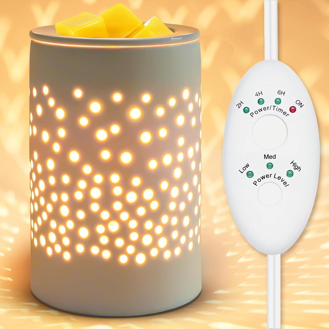 Wax Melts Candle Warmer Burner - Ceramic Electric Candle Waxing Warmer Melter Timer Adjust Fragrance Intensity Auto Shut Off for Scented Wax Tart Cube Aromatherapy Home Office Bedroom Decor Gifts