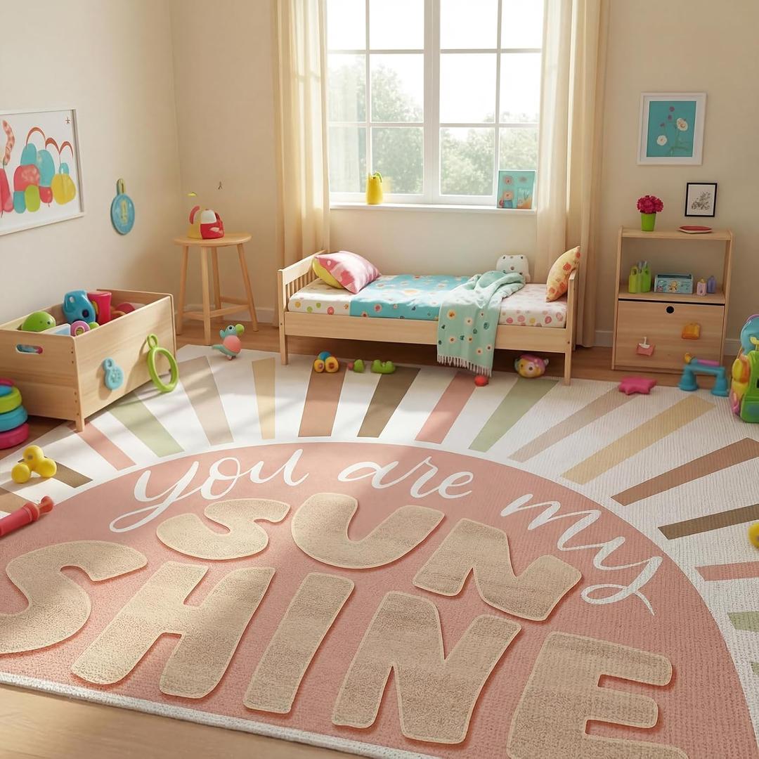 Drydiet Classroom Rug Elementary Educational Daycare Rug Large Preschool Carpet for Classroom Playmat for Kids Toddler Nursery School Early Learning (Sunshine,11.8 x 6.6 ft,Pink)