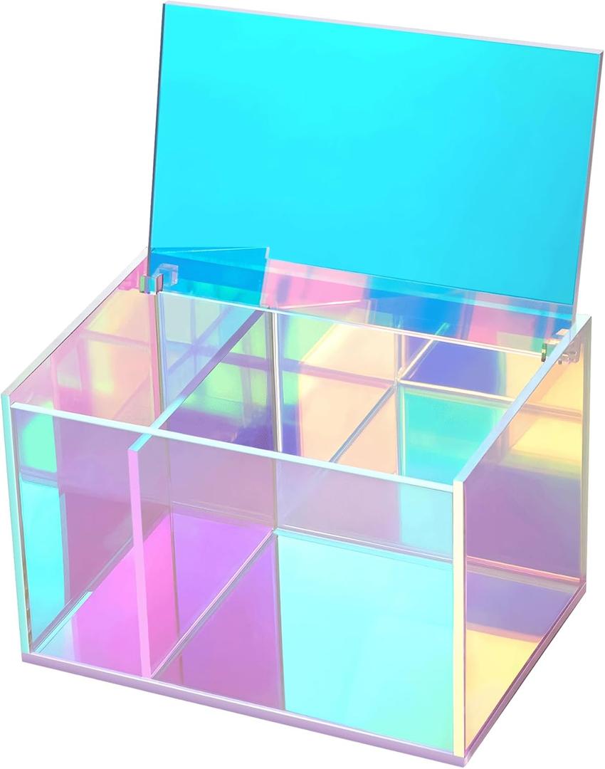Tampon Holder for Bathroom Organizer, Rainbow Acrylic Storage Box with Lid - Vanity Makeup Organizer, Bathroom Storage for Cotton Balls, Pads, Hair Accessories, Bathroom Accessories for Girls Decor