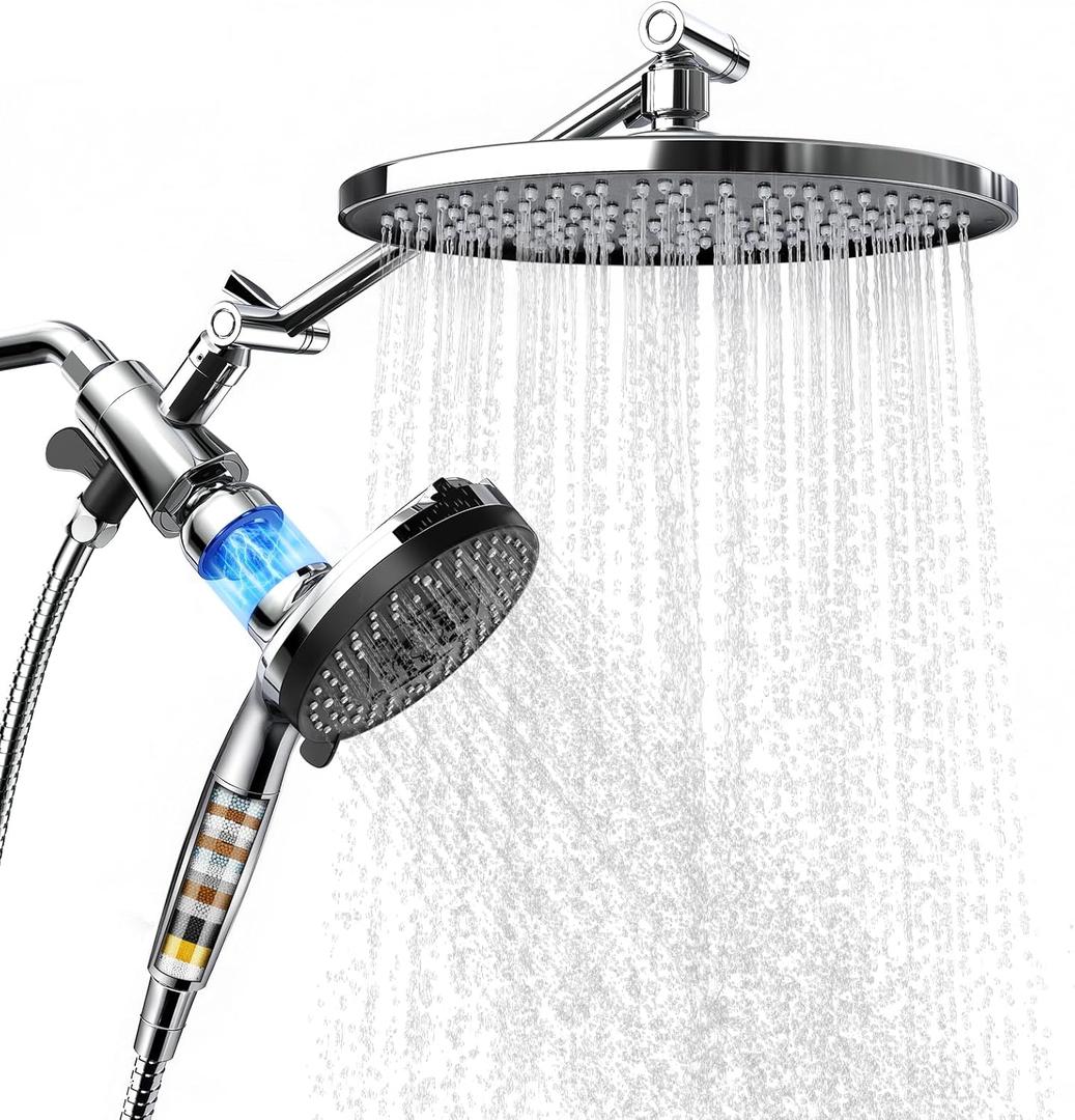Magnetic Shower Head Effective Filtration with 10 Spray Handheld, 10" High Pressure Rainfall Shower Heads, Adjustable Extension Arm, Detachable Hand Held Showers Head Power Jets for Bathroom, Chrome
